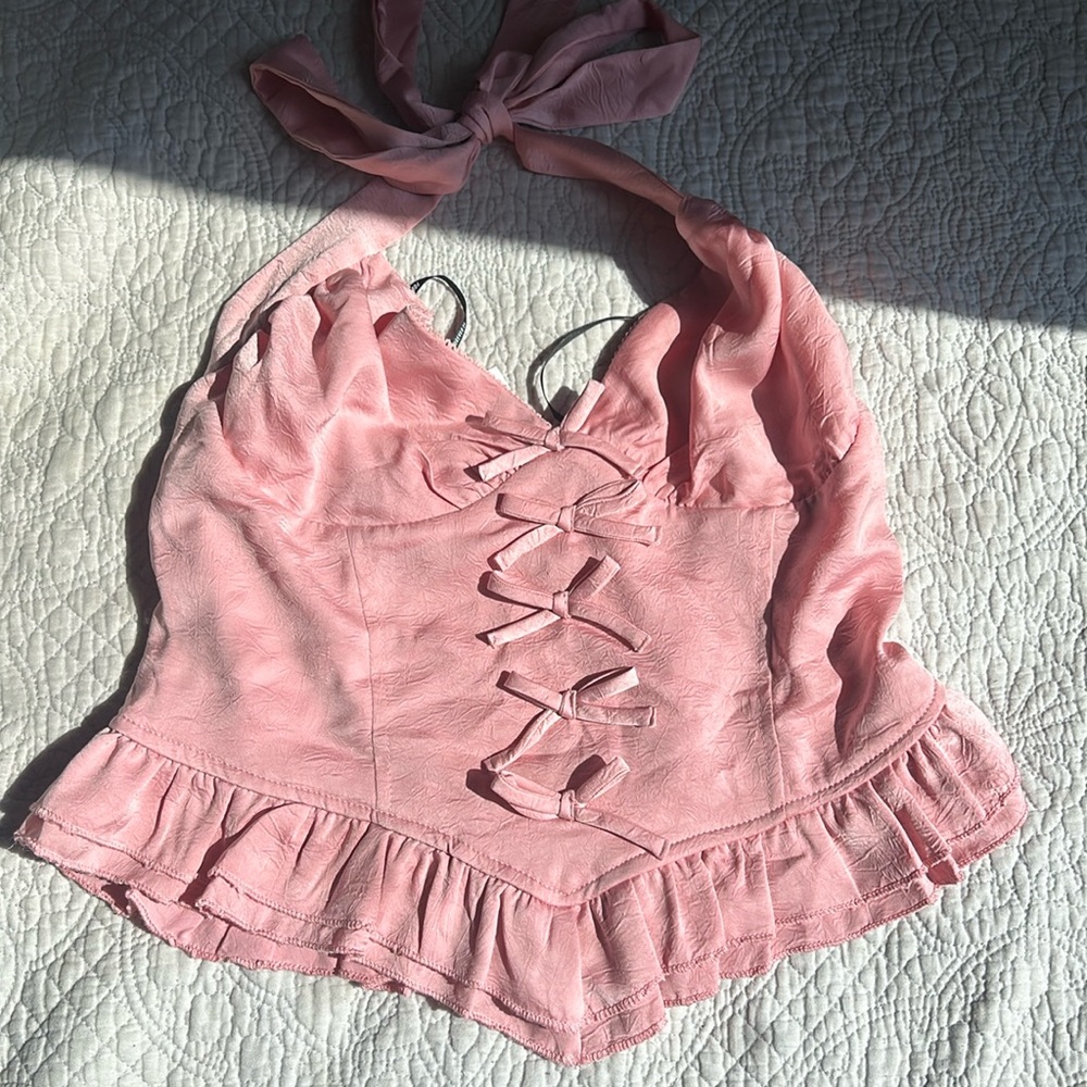 Pink Bow Halter Top